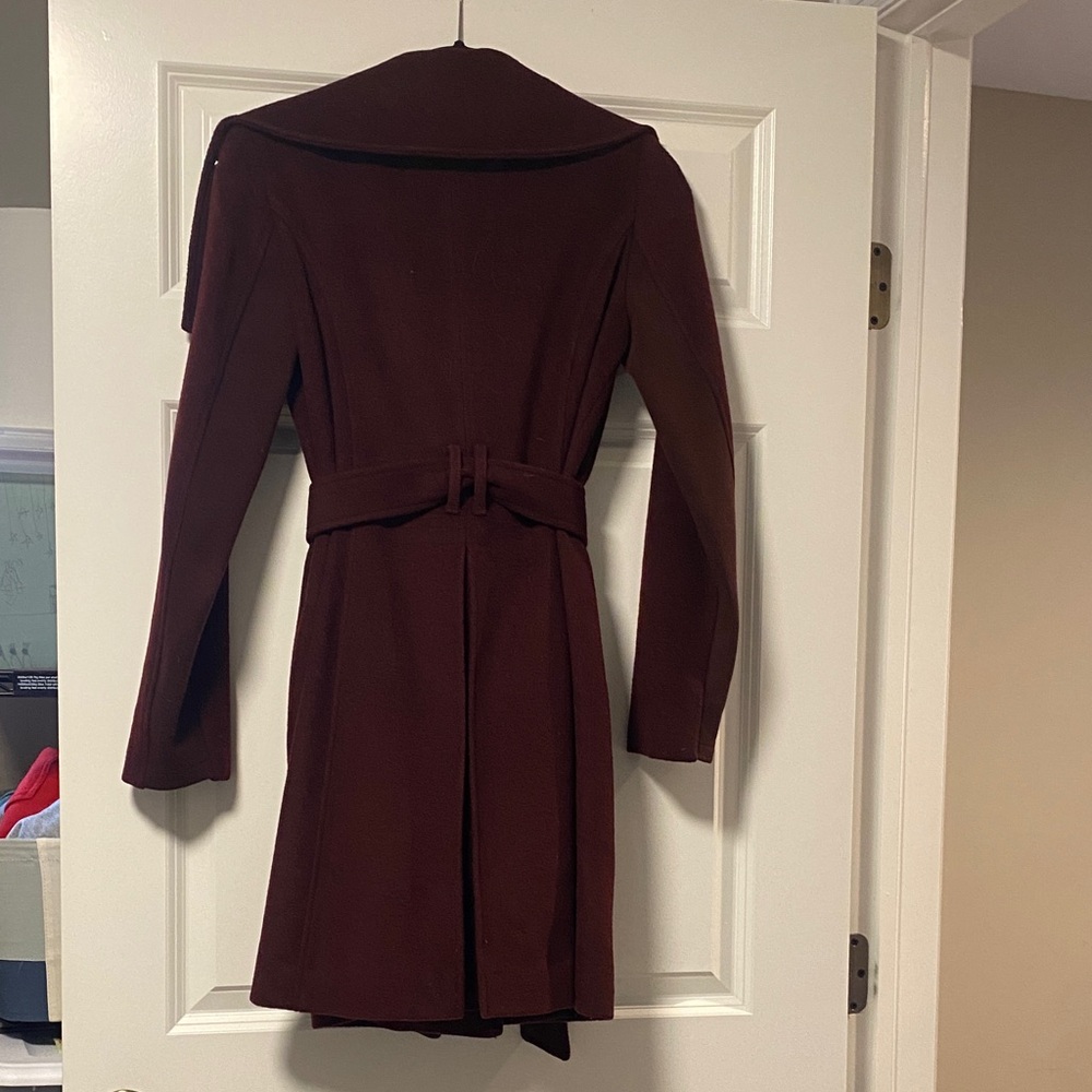 BCBGMaxAzria Burgundy Trench Coat with Belt - Picture 3 of 7